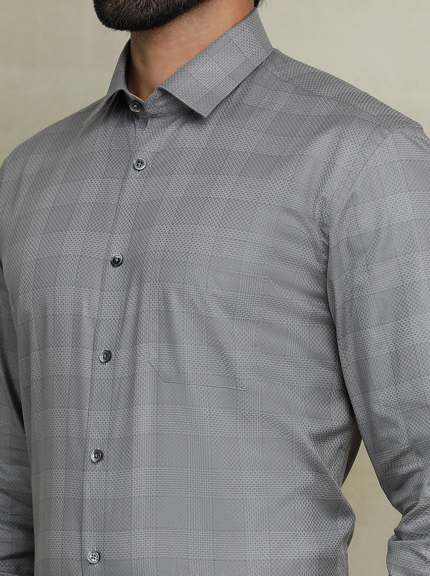 Grey Checked Regular Fit Formal Shirt | JadeBlue