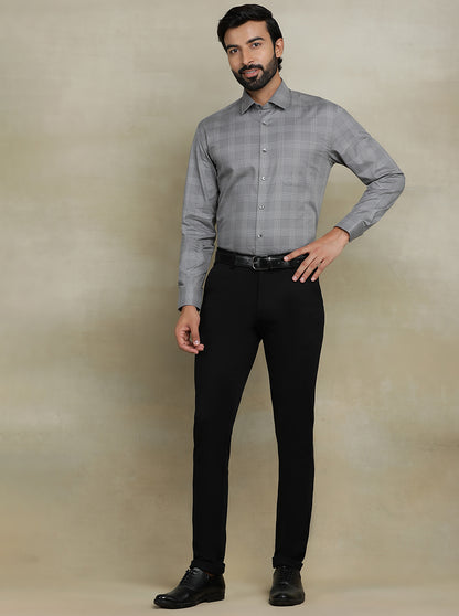 Grey Checked Regular Fit Formal Shirt | JadeBlue