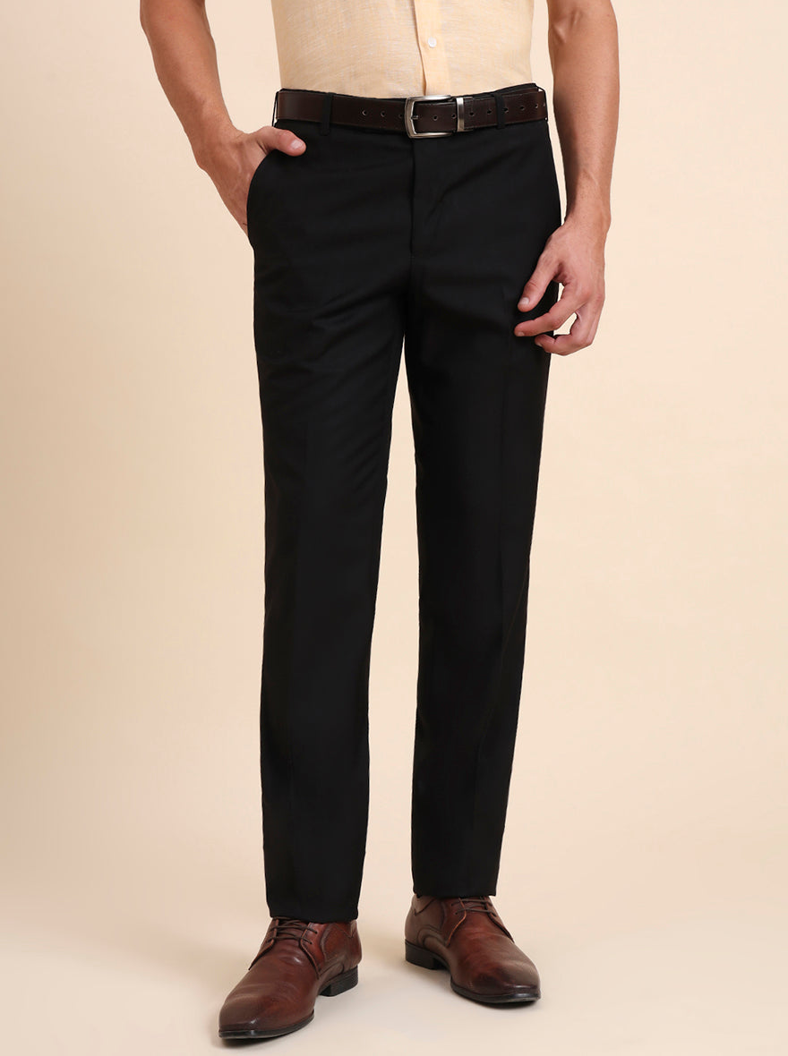 Black Solid Slim Fit Formal Trouser | Metal