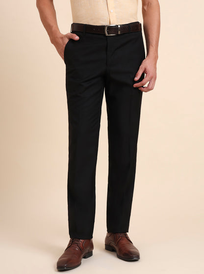 Black Solid Slim Fit Formal Trouser | Metal
