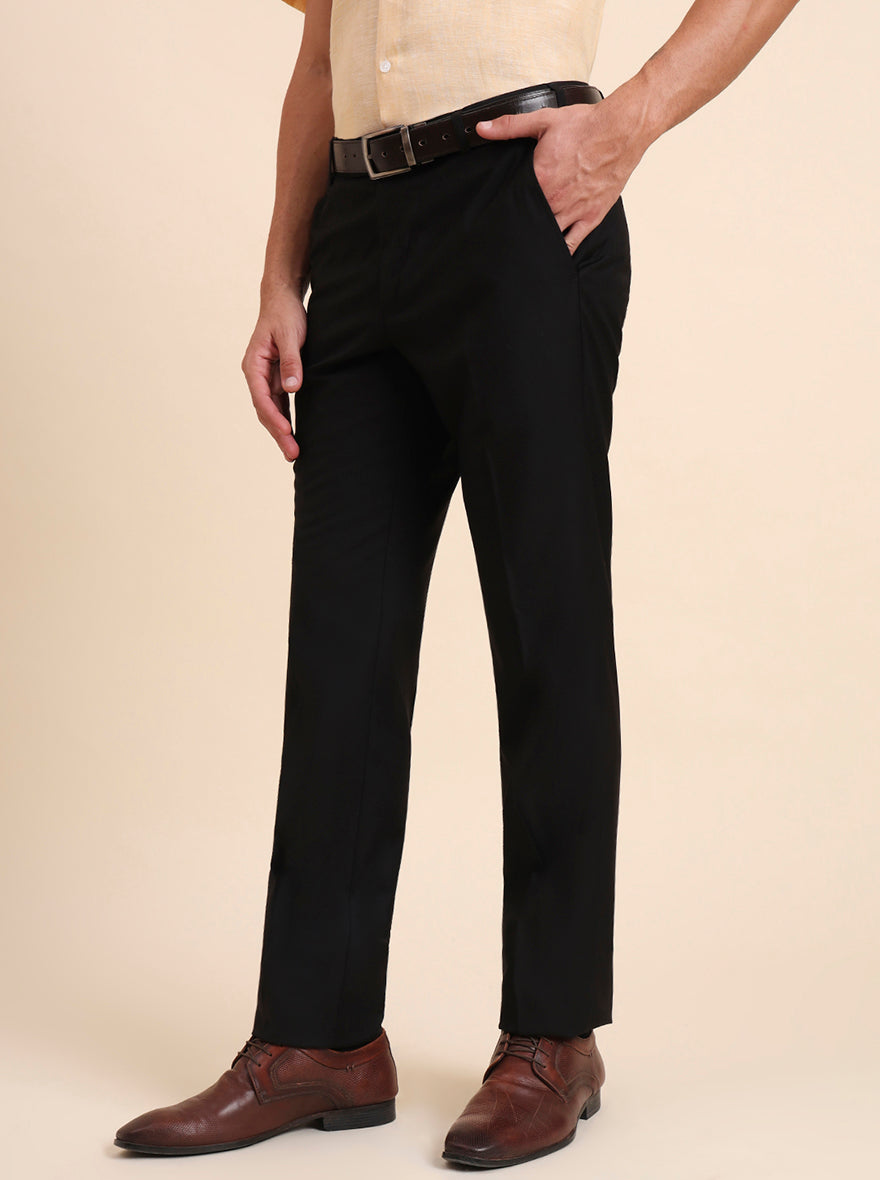 Black Solid Slim Fit Formal Trouser | Metal