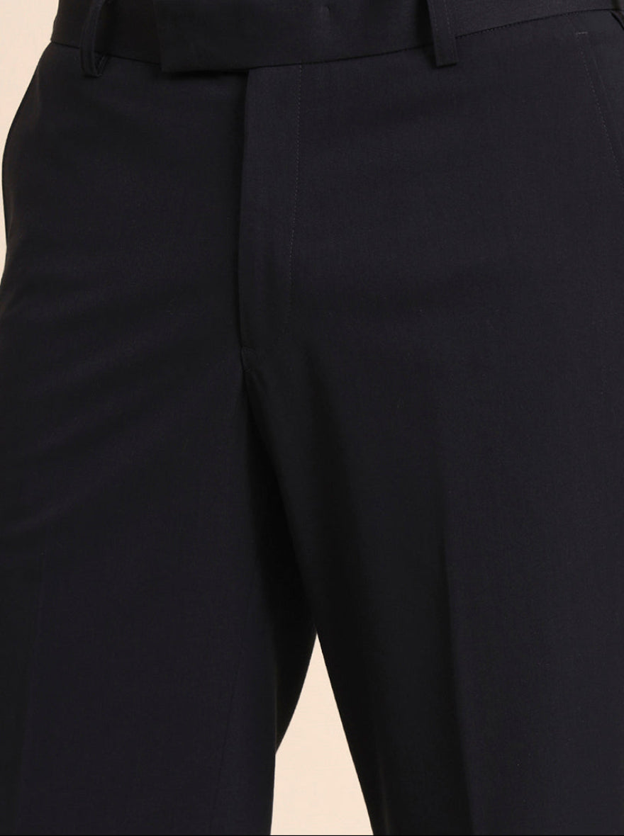 Black Solid Slim Fit Formal Trouser | Metal