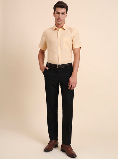 Black Solid Slim Fit Formal Trouser | Metal