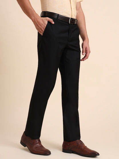 Black Solid Slim Fit Formal Trouser | Metal