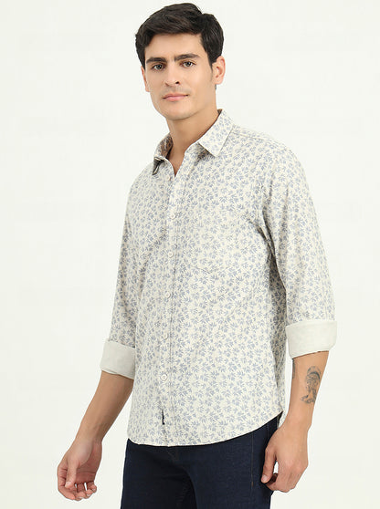Grey Printed Slim Fit Casual Shirt | Greenfibre