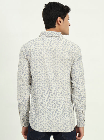 Grey Printed Slim Fit Casual Shirt | Greenfibre