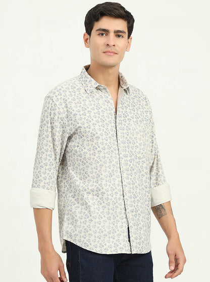 Grey Printed Slim Fit Casual Shirt | Greenfibre