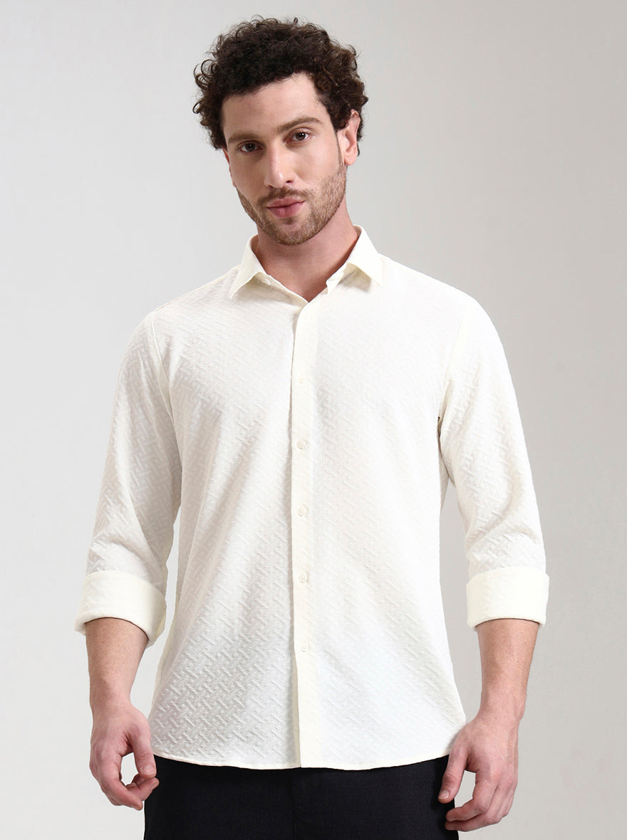Cream Solid Slim Fit Party Wear Shirt | Wyre