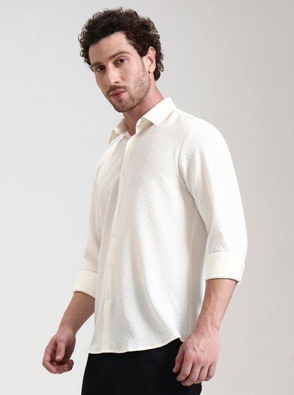 Cream Solid Slim Fit Party Wear Shirt | Wyre