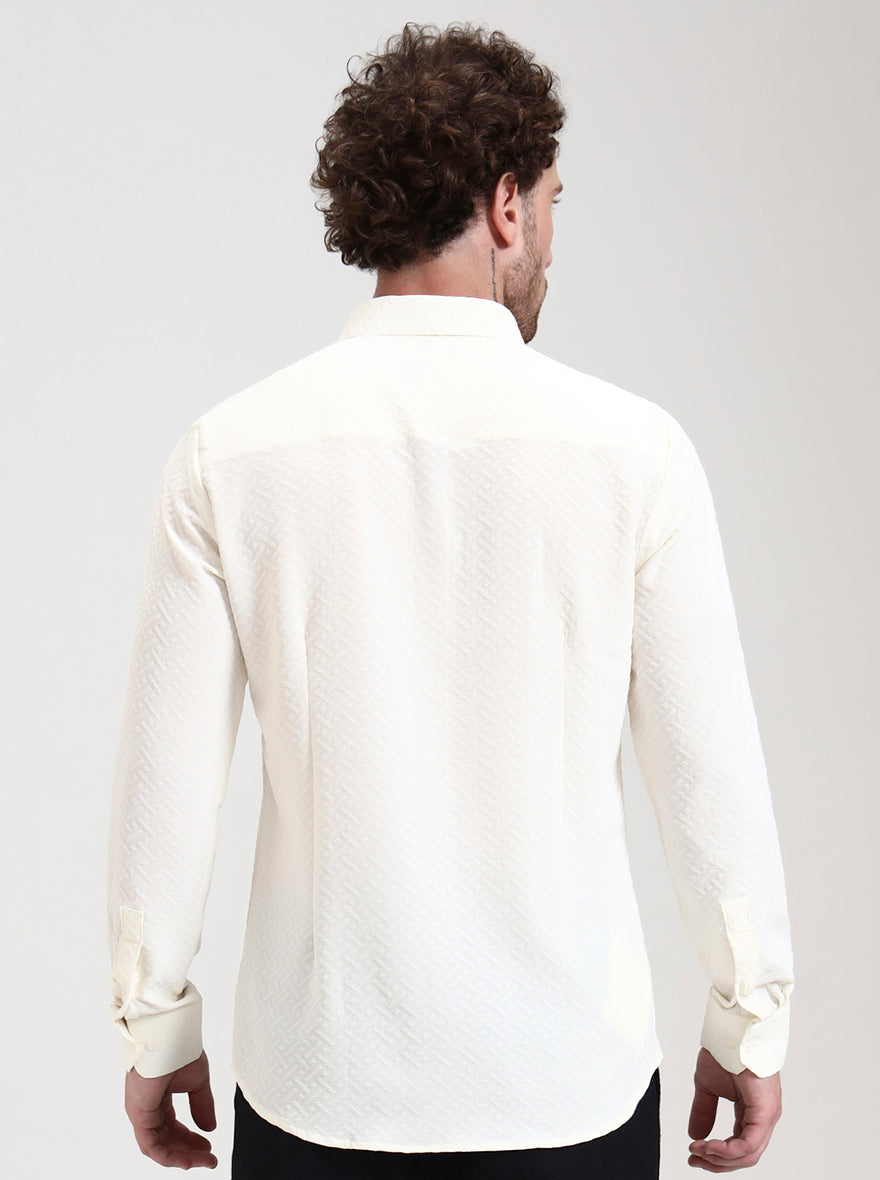 Cream Solid Slim Fit Party Wear Shirt | Wyre