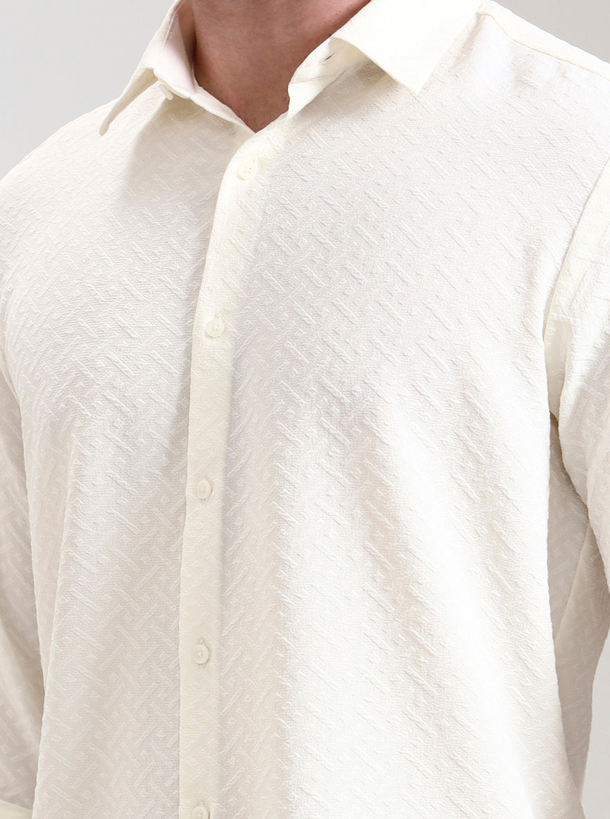 Cream Solid Slim Fit Party Wear Shirt | Wyre