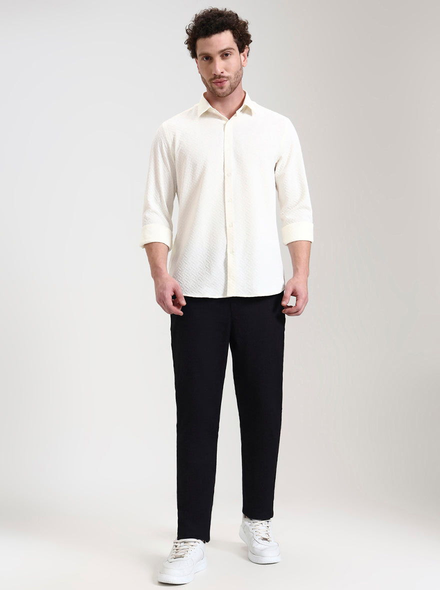 Cream Solid Slim Fit Party Wear Shirt | Wyre