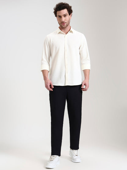 Cream Solid Slim Fit Party Wear Shirt | Wyre