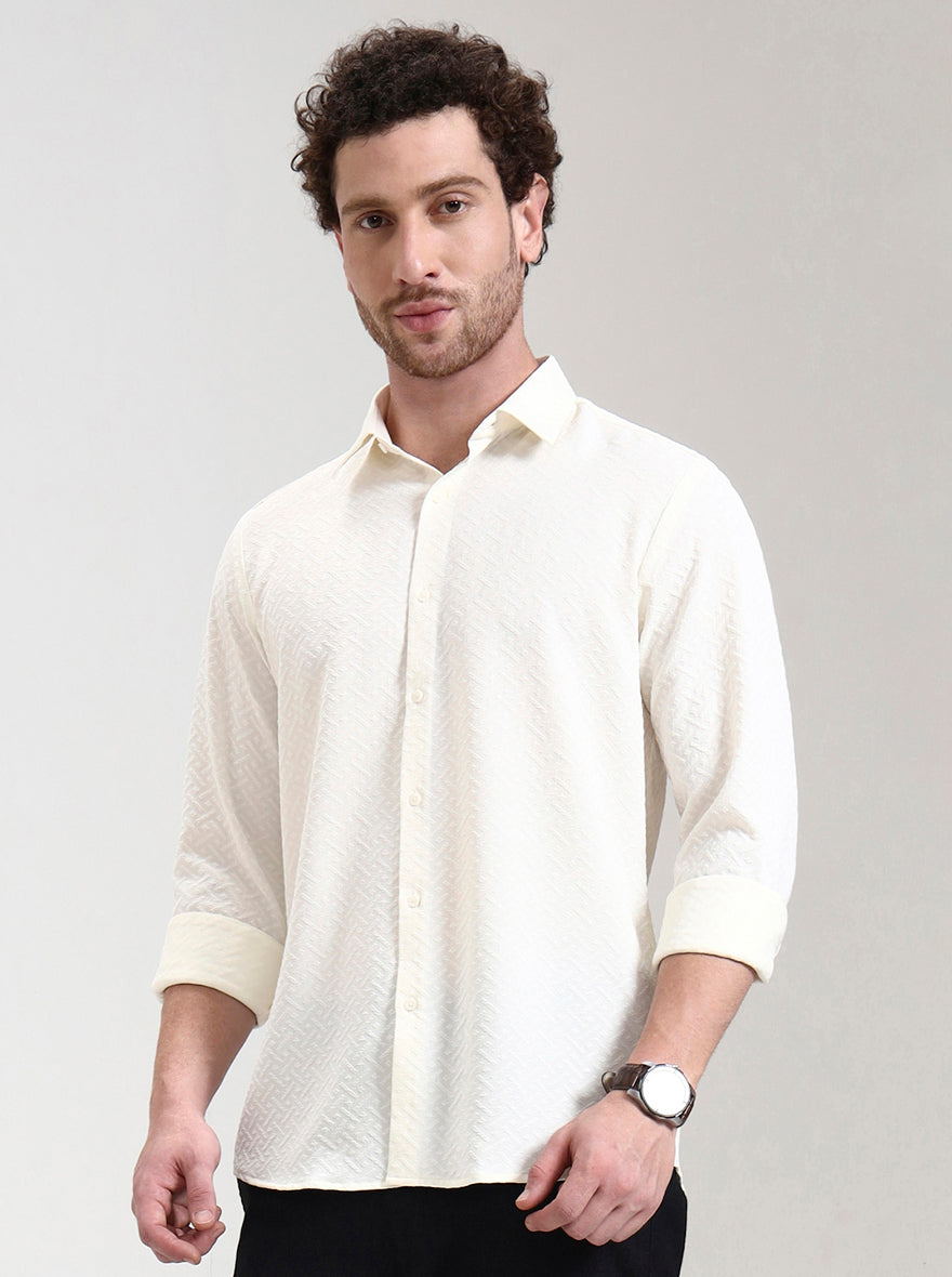 Cream Solid Slim Fit Party Wear Shirt | Wyre