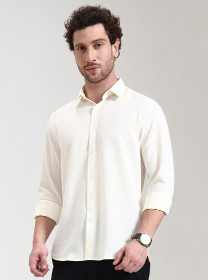 Cream Solid Slim Fit Party Wear Shirt | Wyre