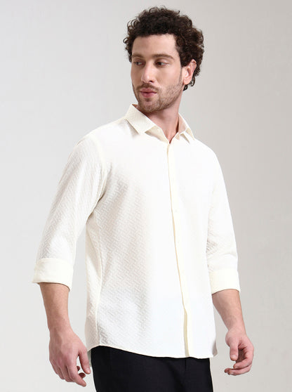 Cream Solid Slim Fit Party Wear Shirt | Wyre