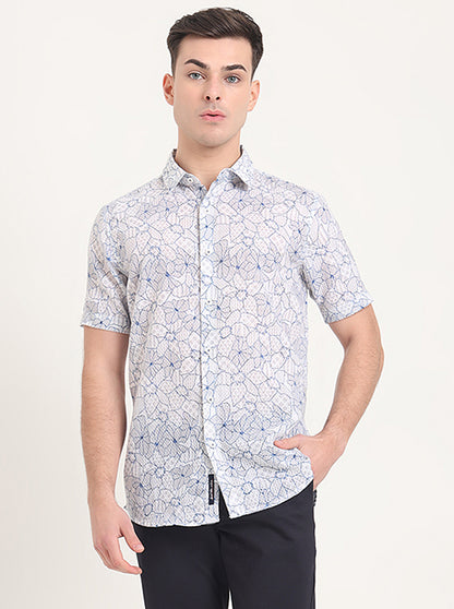 Blue Printed Slim Fit Casual Shirt | JadeBlue