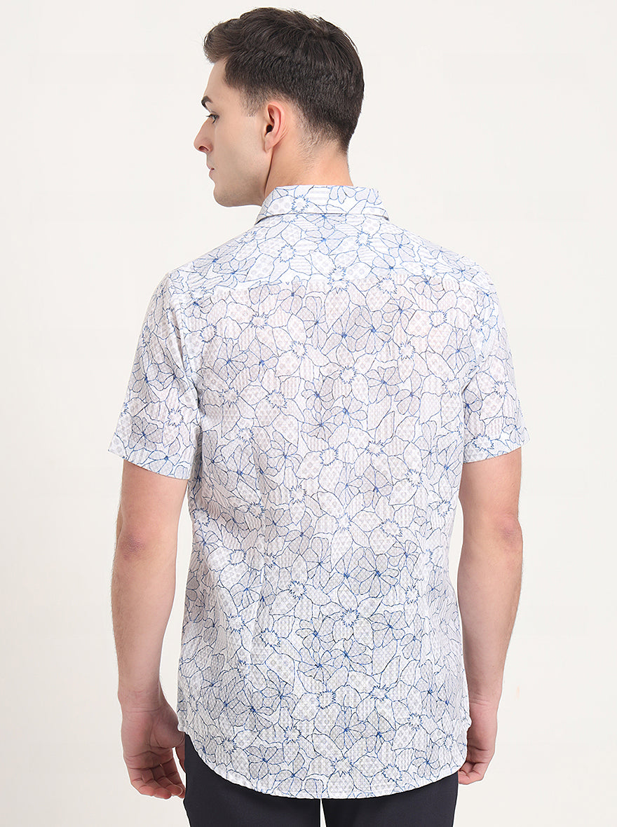 Blue Printed Slim Fit Casual Shirt | JadeBlue