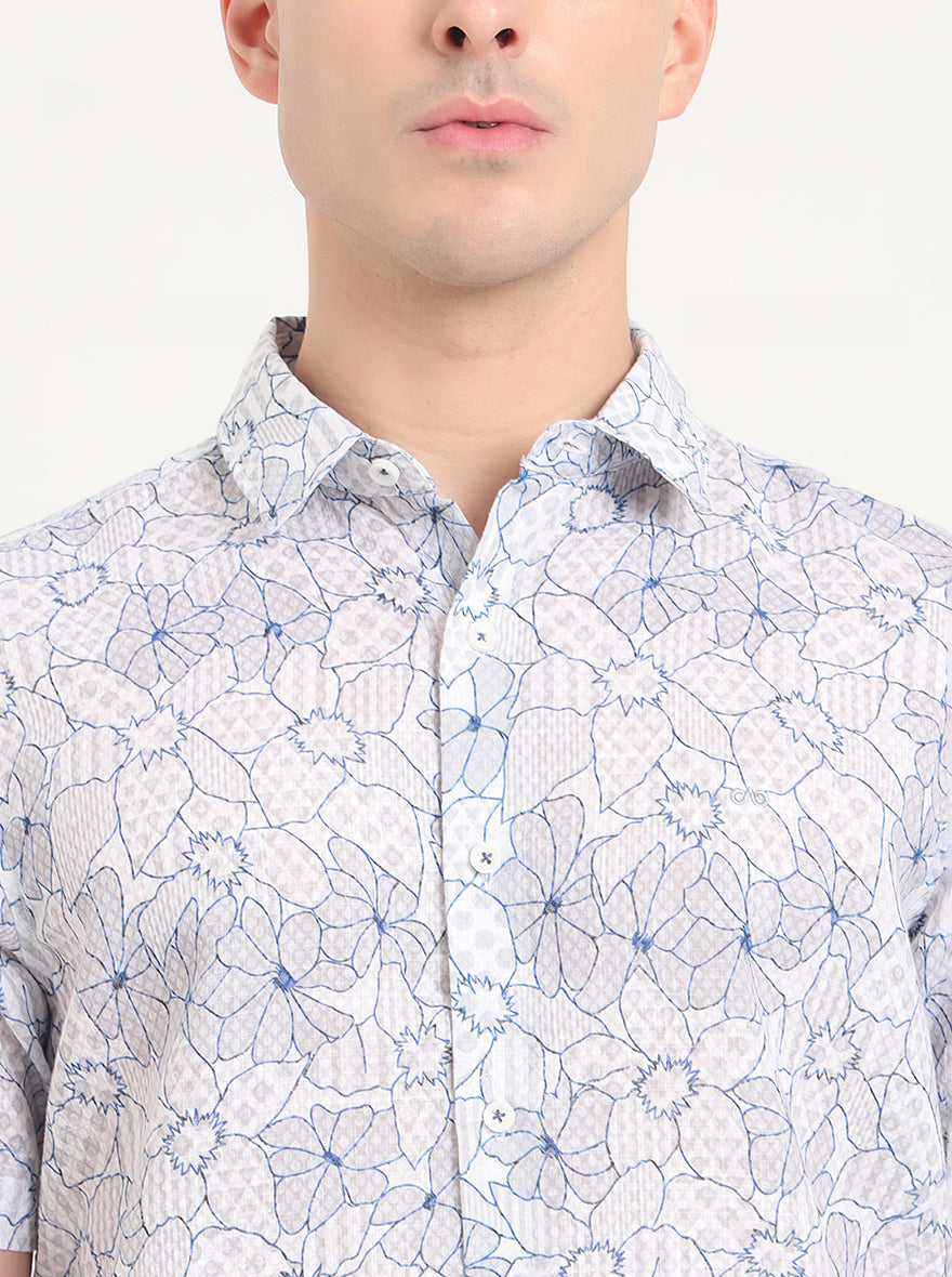 Blue Printed Slim Fit Casual Shirt | JadeBlue