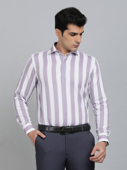Purple Striped Slim Fit Party Wear Shirt | Wyre
