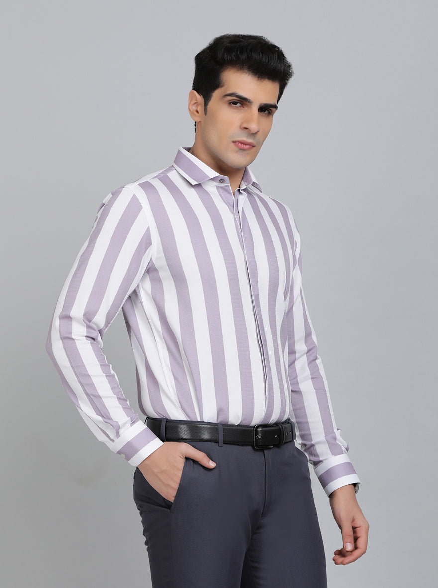 Purple Striped Slim Fit Party Wear Shirt | Wyre