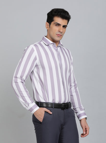Purple Striped Slim Fit Party Wear Shirt | Wyre