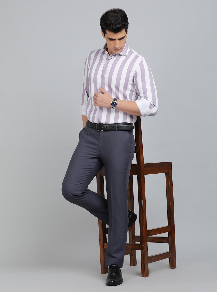 Purple Striped Slim Fit Party Wear Shirt | Wyre
