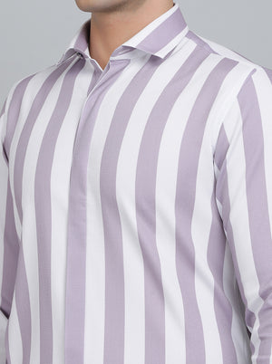 Purple Striped Slim Fit Party Wear Shirt | Wyre