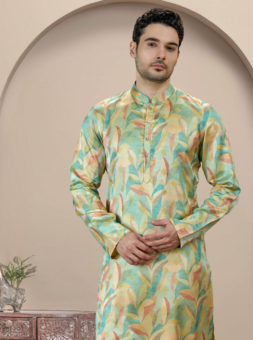 Light Green Printed Kurta | The Kurta Company