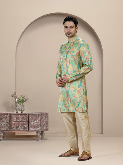 Light Green Printed Kurta | The Kurta Company