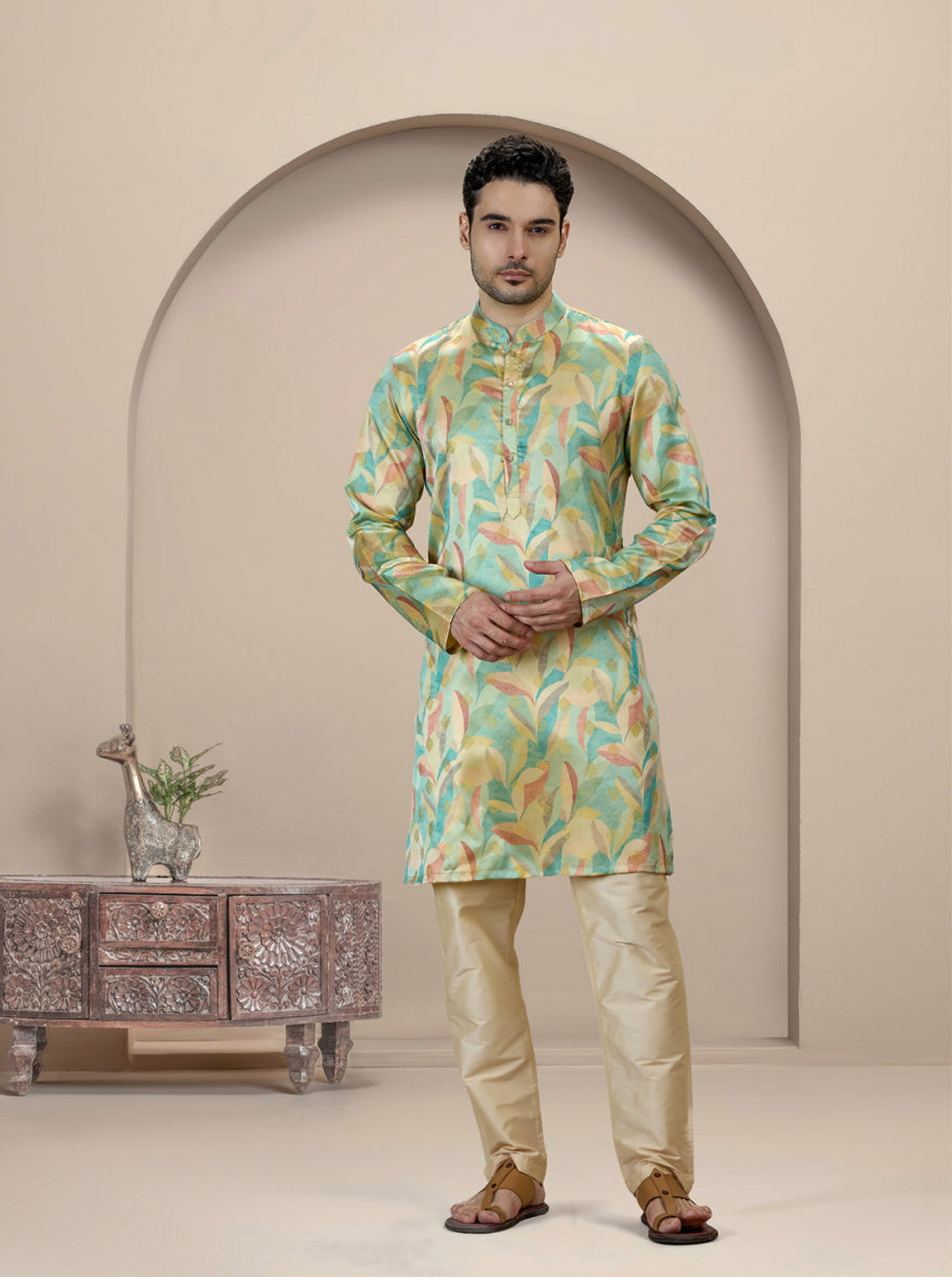 Light Green Printed Kurta | The Kurta Company