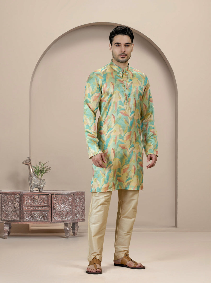 Light Green Printed Kurta | The Kurta Company
