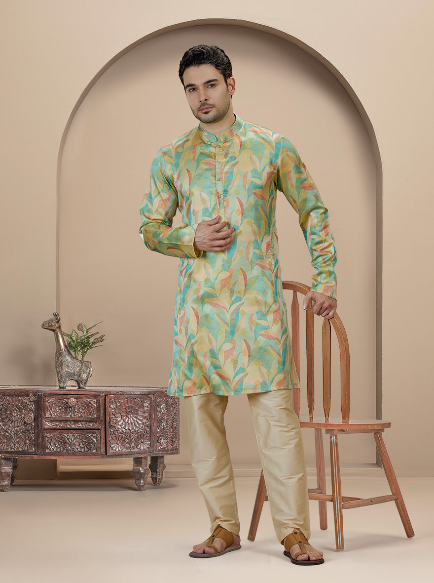 Light Green Printed Kurta | The Kurta Company