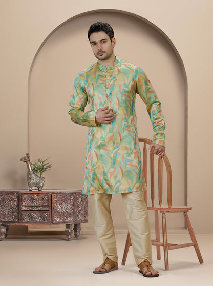 Light Green Printed Kurta | The Kurta Company