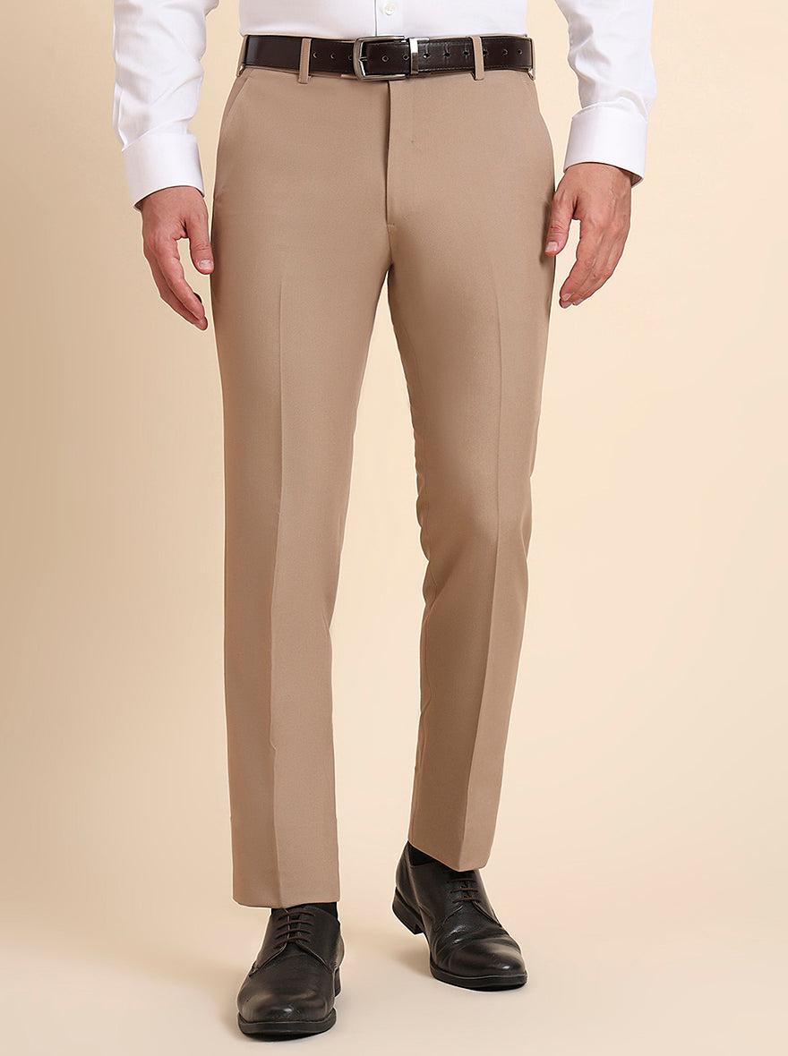 Khaki Solid Slim Fit Formal Trouser | Metal
