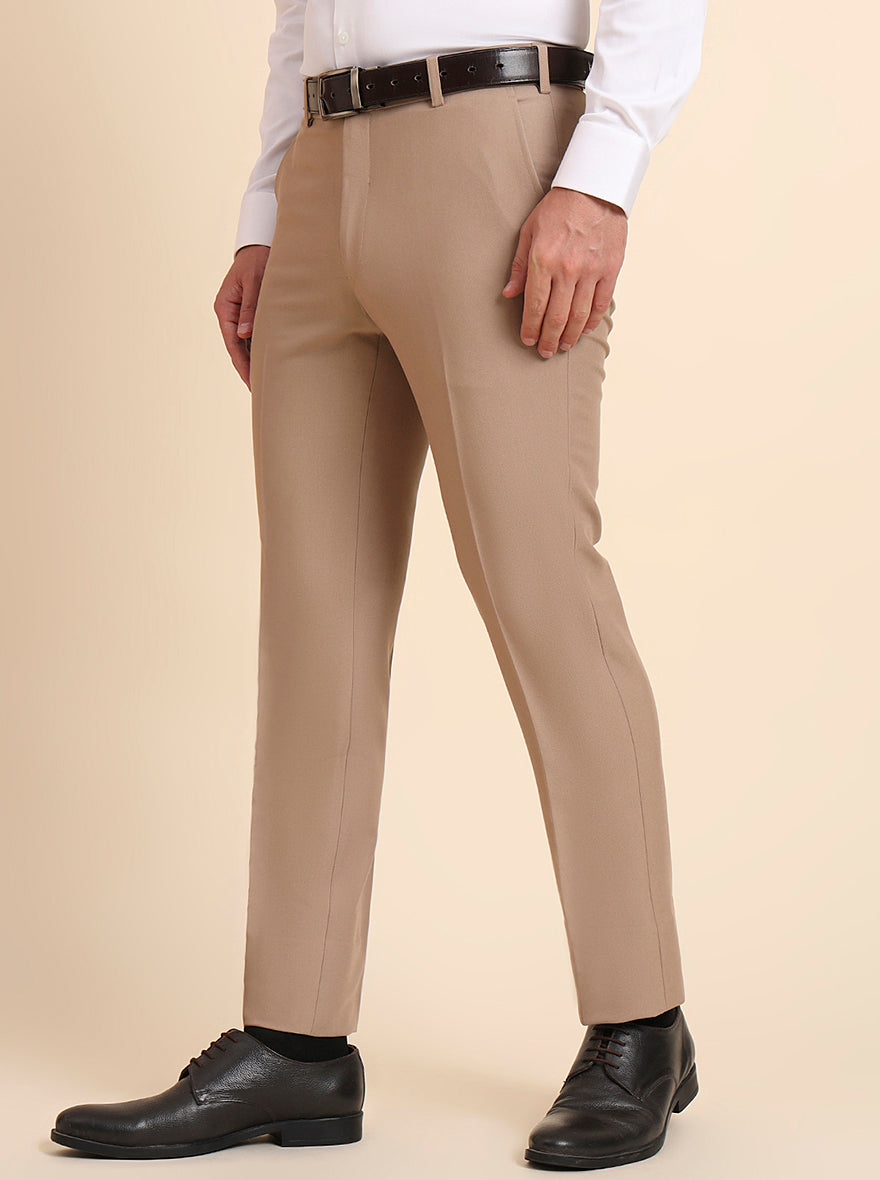 Khaki Solid Slim Fit Formal Trouser | Metal