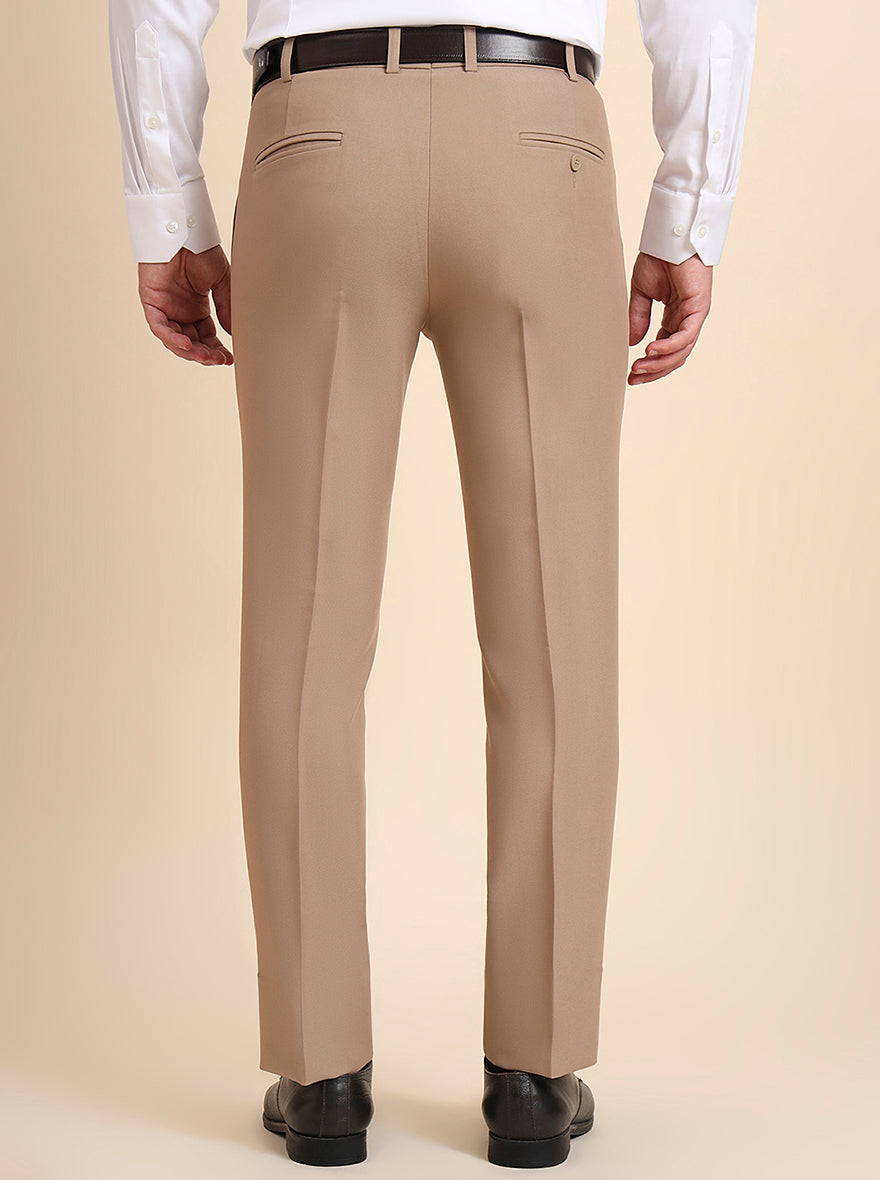 Khaki Solid Slim Fit Formal Trouser | Metal