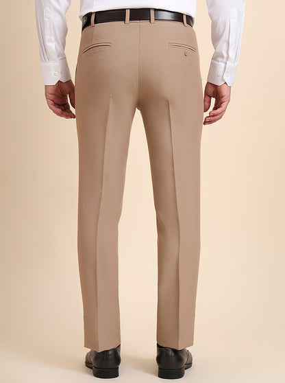 Khaki Solid Slim Fit Formal Trouser | Metal