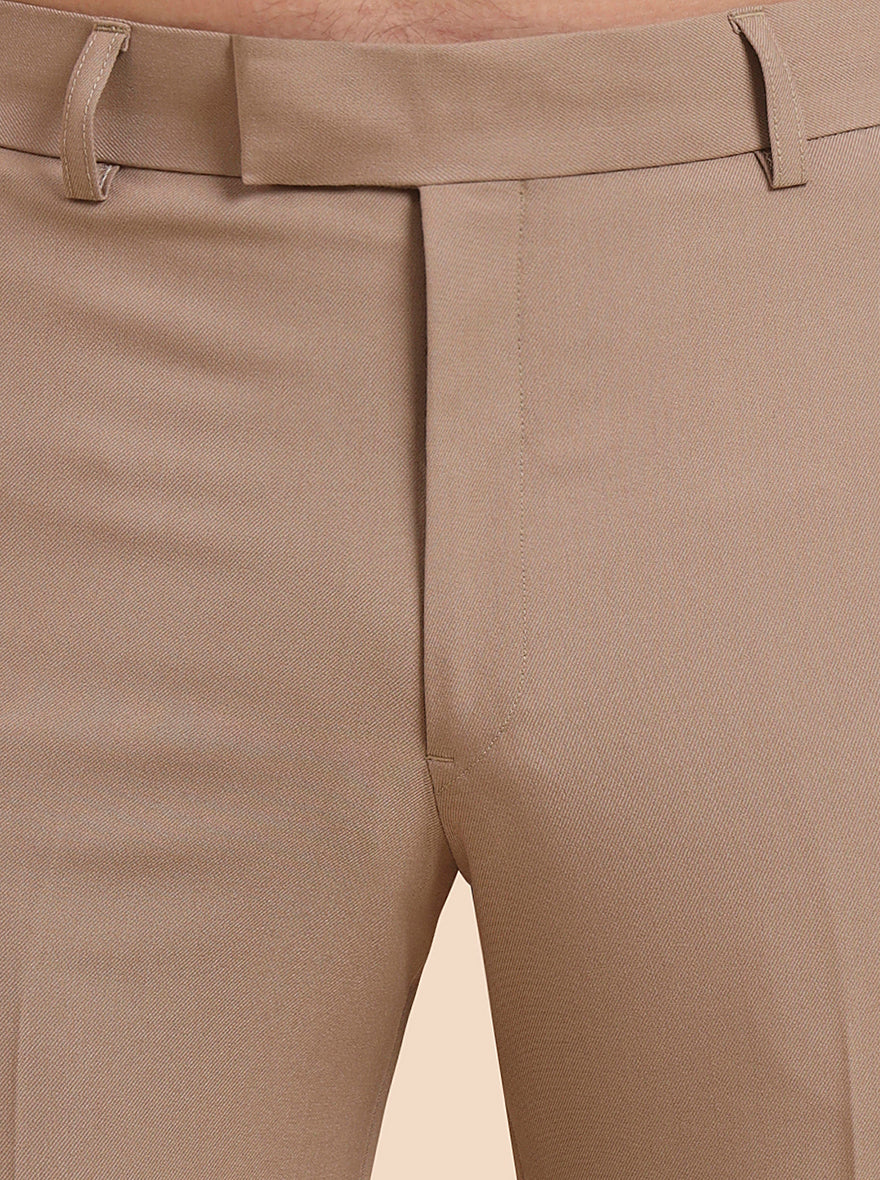 Khaki Solid Slim Fit Formal Trouser | Metal