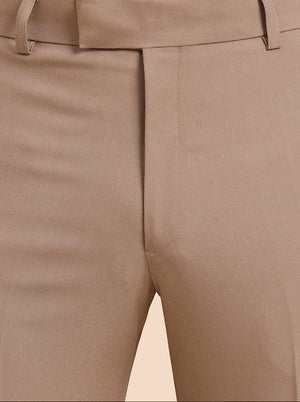 Khaki Solid Slim Fit Formal Trouser | Metal