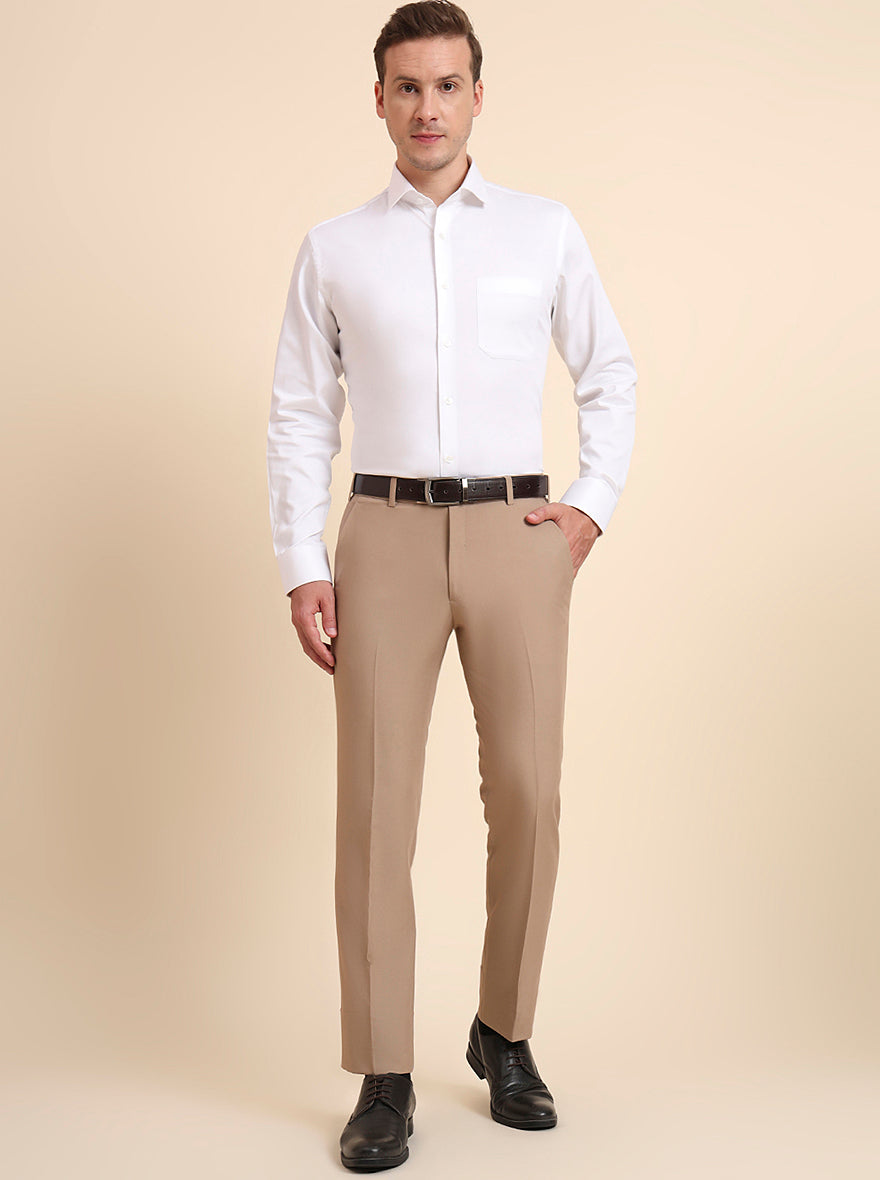 Khaki Solid Slim Fit Formal Trouser | Metal