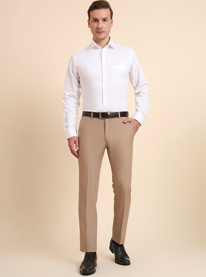 Khaki Solid Slim Fit Formal Trouser | Metal