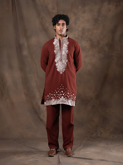 Rust Embroidered  Kurta Pajama | Virasana