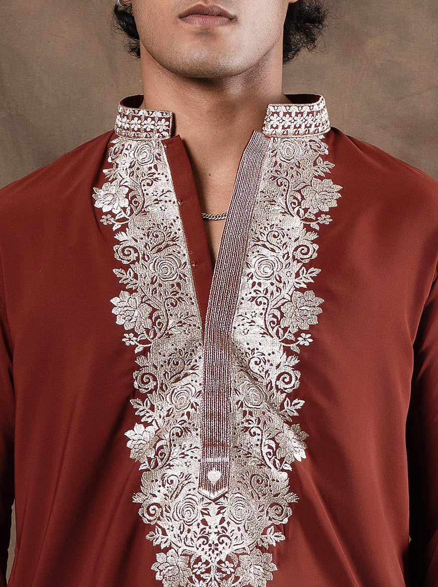 Rust Embroidered  Kurta Pajama | Virasana