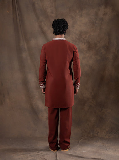 Rust Embroidered  Kurta Pajama | Virasana