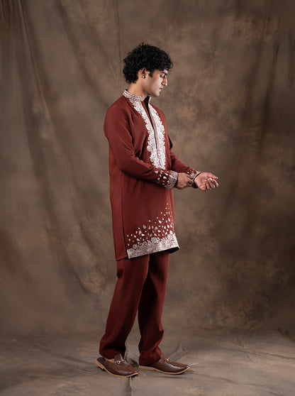 Rust Embroidered  Kurta Pajama | Virasana