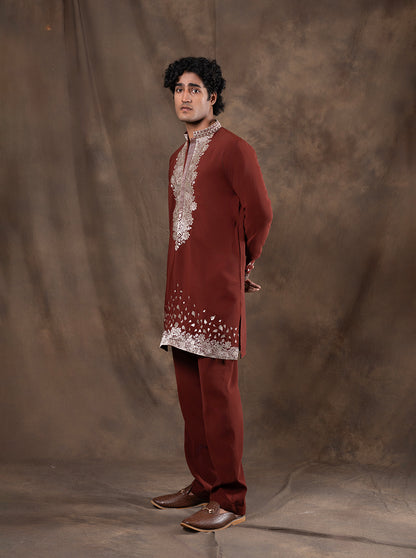 Rust Embroidered  Kurta Pajama | Virasana