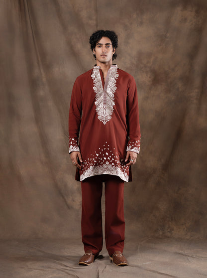 Rust Embroidered  Kurta Pajama | Virasana