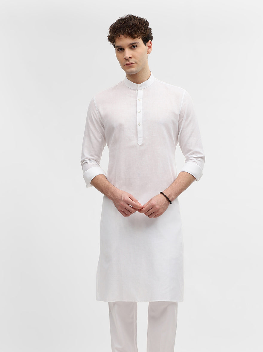 White Solid Modi Kurta | JadeBlue