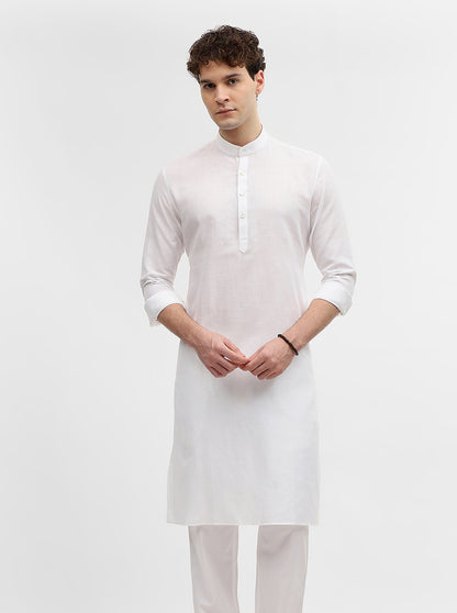 White Solid Modi Kurta | JadeBlue
